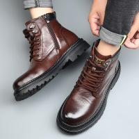 马丁靴男士潮款冬季外穿头层牛皮工装靴男式防滑厚底加绒保暖男鞋_175