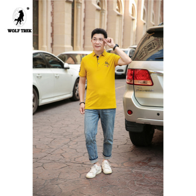 七匹狼国际公司授权WOLFTREK-男装棉男士短袖T恤爸爸宽松polo衫男士翻领夏季男装中年-