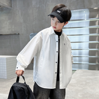 儿童装男童秋装长袖白衬衫新款大童春秋款男孩帅气秋季衬衣潮
