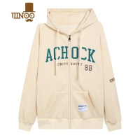 YANXU22春季杏色拉链休闲宽松外套设计感连帽开衫卫衣男女