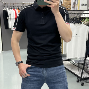 高街织带翻领短袖T恤男士修身半袖上衣休闲商务POLO衫夏季新款潮