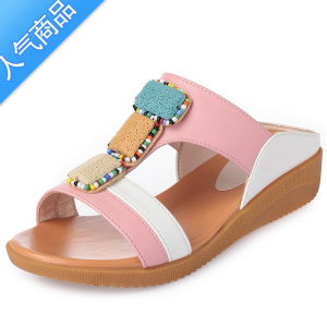 SUNTEK时尚简约波西米亚凉拖鞋女厚底防滑坡跟外穿女款女鞋大码凉鞋