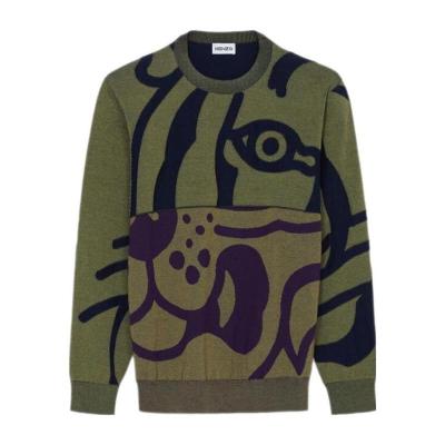 高田贤三(Kenzo)绿色纯棉圆领长袖印花套衫男运动卫衣保暖休闲百