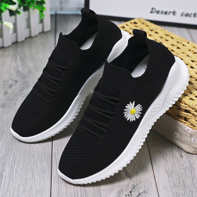 跨洋(KUAYANG)2021夏季新款女鞋子女潮流休闲鞋高弹飞织运动鞋女士低帮鞋韩版小白跑步鞋ins风小雏菊鞋子V