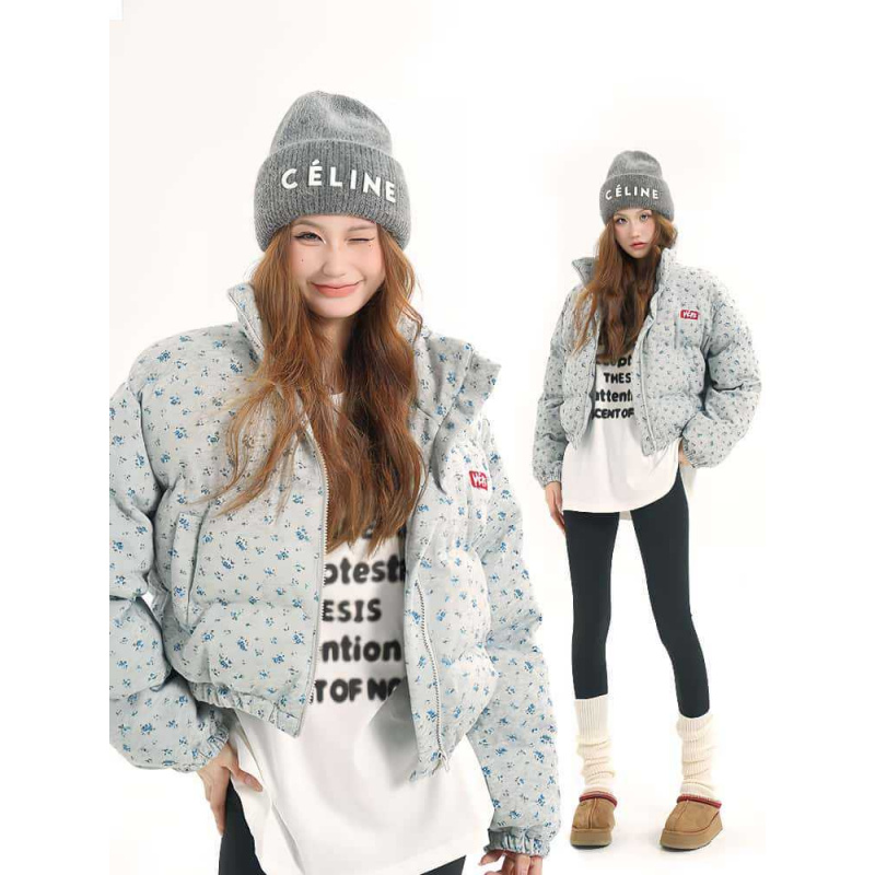 年女冬季棉服美式高级感小碎花满印棉衣宽松加厚保暖外套潮