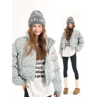 年女冬季棉服美式高级感小碎花满印棉衣宽松加厚保暖外套潮