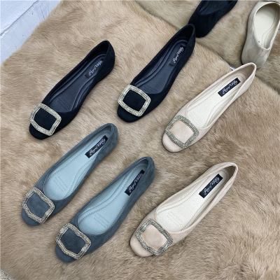 Ideamini内增高鞋子女2021春新款百搭方扣水钻单鞋方头浅口复古低跟奶奶鞋靴子