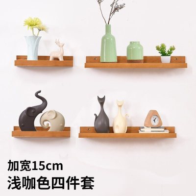 家柏饰(CORATED)客厅墙上置物架卧室壁挂电视背景墙装饰架一字实木板简约现代书架 浅咖色四件套