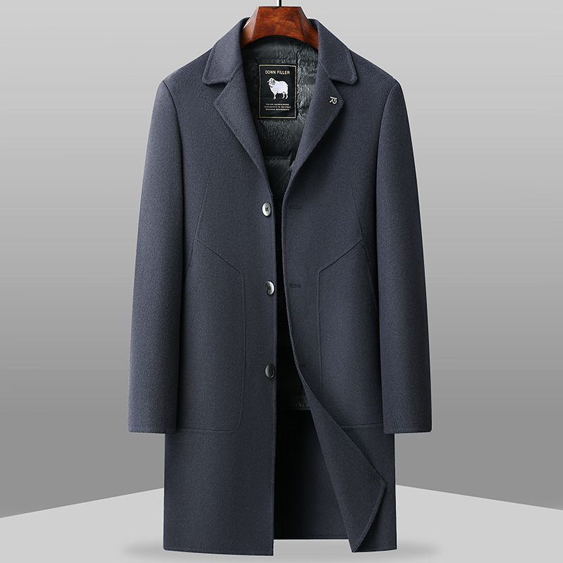 西装领双面呢羊毛大衣男式秋冬新款鹅绒脱卸内胆商务毛呢外套