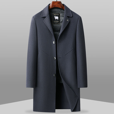 西装领双面呢羊毛大衣男式秋冬新款鹅绒脱卸内胆商务毛呢外套
