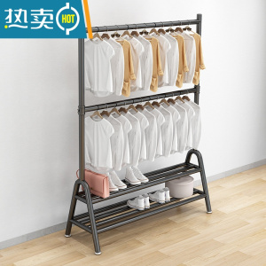 敬平双层晾衣架落地折叠卧室内宿舍出租房挂衣杆上下两多层衣帽收纳架 黑双层双板长80高可调160到200