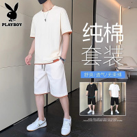 花花公子运动套装男士2025年夏季纯棉短袖t恤搭配休闲短裤男一套