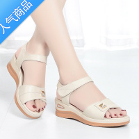 SUNTEK软底软面妈妈凉鞋不累脚2023新款中老年平底舒适一字带魔术贴女鞋