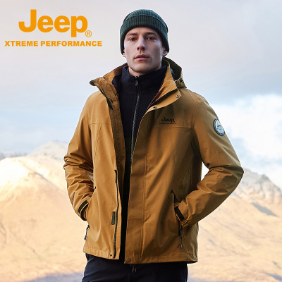 Jeep抓绒冲锋衣男三合一可拆卸外套两件套户外防风防水登山服
