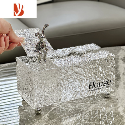 三维工匠ins风抽纸盒轻奢家用客厅茶几餐巾纸盒子创意壁挂收纳纸巾盒 冰川纹纸巾盒+收纳带盖-透明