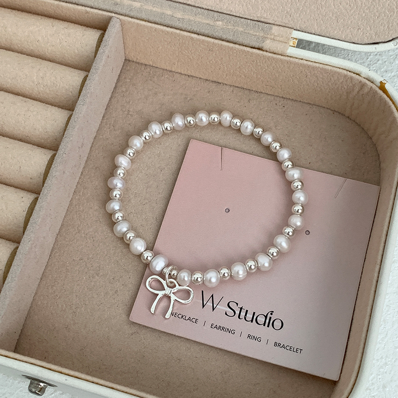 s925纯银天然珍珠蝴蝶结手串女生轻奢小众高级感甜美法式手链送女朋友老婆情人节七夕生日礼物