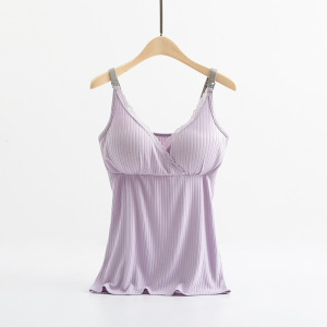 夏季哺乳吊带新款交叉舒适弹力居家喂奶服免穿文胸喂奶衣莫代尔