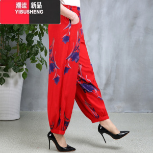 YIBUSHENG中老年灯笼裤季薄款棉绸女休闲裤大码阔腿裤名族风广场舞长裤子