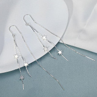 s925纯银星星耳线长款流苏耳环女新款潮优雅时尚甜美气质耳链百搭送女朋友老婆情人节七夕生日礼物