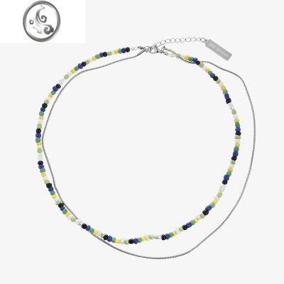 JiMiSAZ 彩色手工串珠项链原创设计国潮欧美双层锁骨链ins叠戴蛇骨链