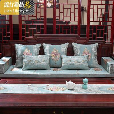 中式红木沙发坐垫中国风实木家具坐垫套罩防滑椅子垫罗汉床垫定做 三维工匠 映满帘-蓝色 定制单坐垫50*155cm一件