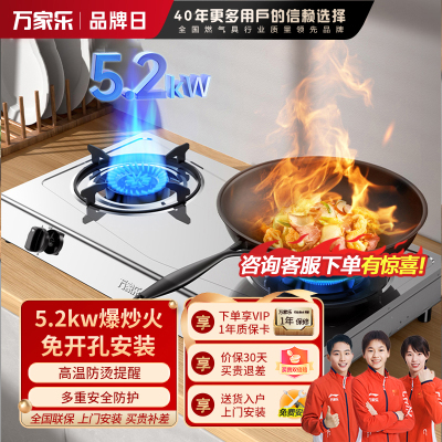 万家乐燃气灶具 5.2kW大火力天然气灶 不锈钢台灶双灶具 家用台式燃气灶具JZT-ITB91天然气