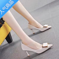 SUNTEK小码313233软皮四季高跟鞋女细跟尖头气质黑色职业单鞋大码41一43