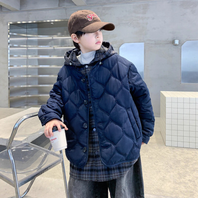 儿童装男童夹棉外套秋冬款新款男孩中大童加厚冬季假两件棉衣