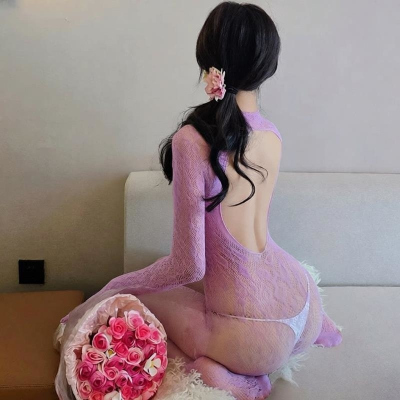 长夜漫漫情趣内衣欧美豹纹透视性感连体衣连身网袜露背紧身衣5171