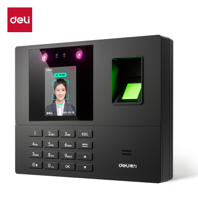 得力34521人脸指纹混合识别考勤机 黑色 单位/台