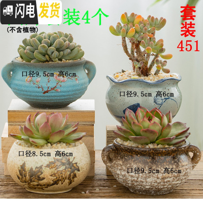 三维工匠 多肉花盆陶瓷粗陶素烧肉肉植物盆栽大口径批发 套装451 中等花盆容器