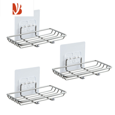 三维工匠304不锈钢免打孔沥水肥皂盒卫生间双层家用浴室大号壁挂式香皂架 透明贴3个装