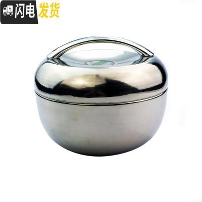 三维工匠 手提苹果型学生便当盒不锈钢创意保温盒双层金属成人2层饭盒 套餐二1.0饭盒+勺叉筷套装