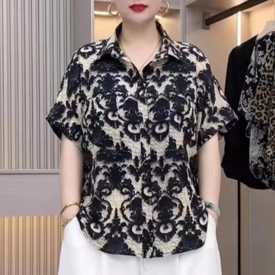 气质短袖夏季新款时尚上衣洋气百搭妈妈休闲宽松显瘦薄款衬衫女装