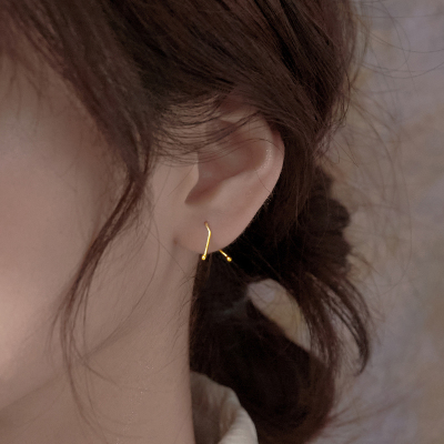 925简约直线纯银耳钉女ins冷淡风耳环耳饰小巧养耳网红气质送女朋友老婆情人节七夕生日礼物