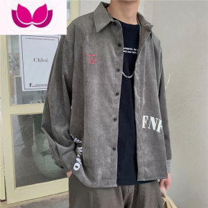 七斓长袖衬衫男港风日系复古潮牌衬衣韩版宽松百搭ins痞帅外套