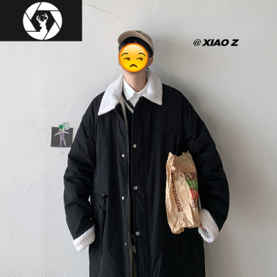 HongZun棉服男中长款冬季羔绒外套潮流2020年新款棉袄韩版过膝加厚棉衣棉衣