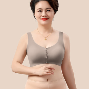 妈妈内衣女薄款背心式前扣文胸前开扣中老年文胸老人无痕大胸罩