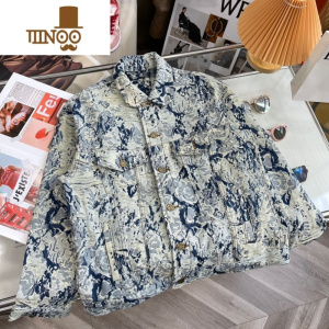 YANXU2022潮牌玫瑰花卉牛仔夹克男女宽松破坏暗纹情侣提花外套高版