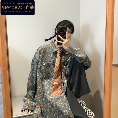 广赫复古港风碎花长袖衬衫女设计感小众春装新款学院风宽松打底上衣潮衬衫