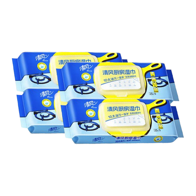 清风厨房用纸1层25片*4包强力去油污加大加厚BWB25KE