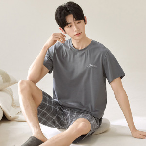 莫代尔男士新款短袖睡衣夏天青少年卡通休闲家居服套装大码可外穿
