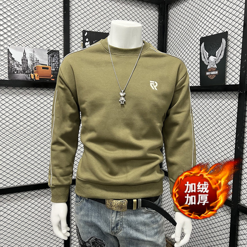 春秋新款卫衣男士刺绣字母时尚圆领长袖体恤打底衫加绒休闲青中年