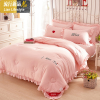 网红款水洗棉春秋被公主风空调被单双人被芯被褥薄被子被套荷叶边 三维工匠