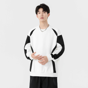 圆领卫衣男士春秋季新款青少年韩版复古拼接宽松重磅潮牌长袖衣服