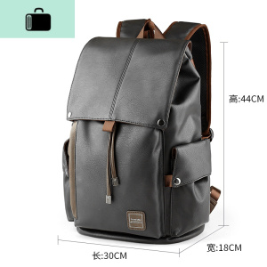 大容量初中学生潮流休闲书包韩版皮质男士双肩包旅行电脑背包男包NEW LAKE 黑色6082