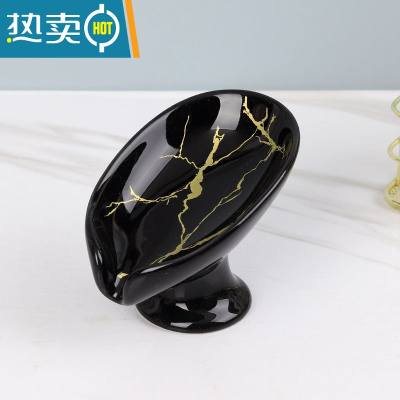 敬平欧式陶瓷香皂盒简约时尚沥水肥皂盒酒店卫生间装饰皂碟创意皂托架 大理石纹黑色[更新版]