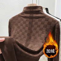欧货半高领格子提花T恤女夏季新款洋气加绒内搭打底衫上衣潮