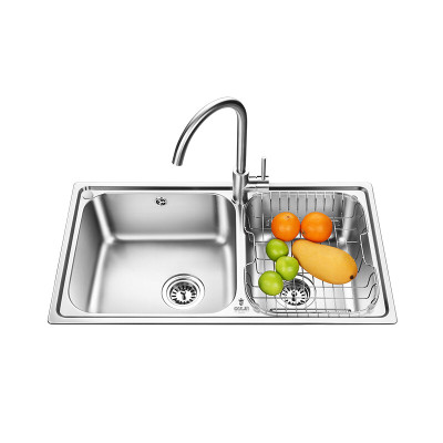 欧琳(OULIN)水槽双槽304不锈钢水池81450A_810*450mm(左大右小)