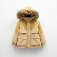 新冬季宽松复古连帽外套狐狸毛情侣男女款工装毛领羽绒服